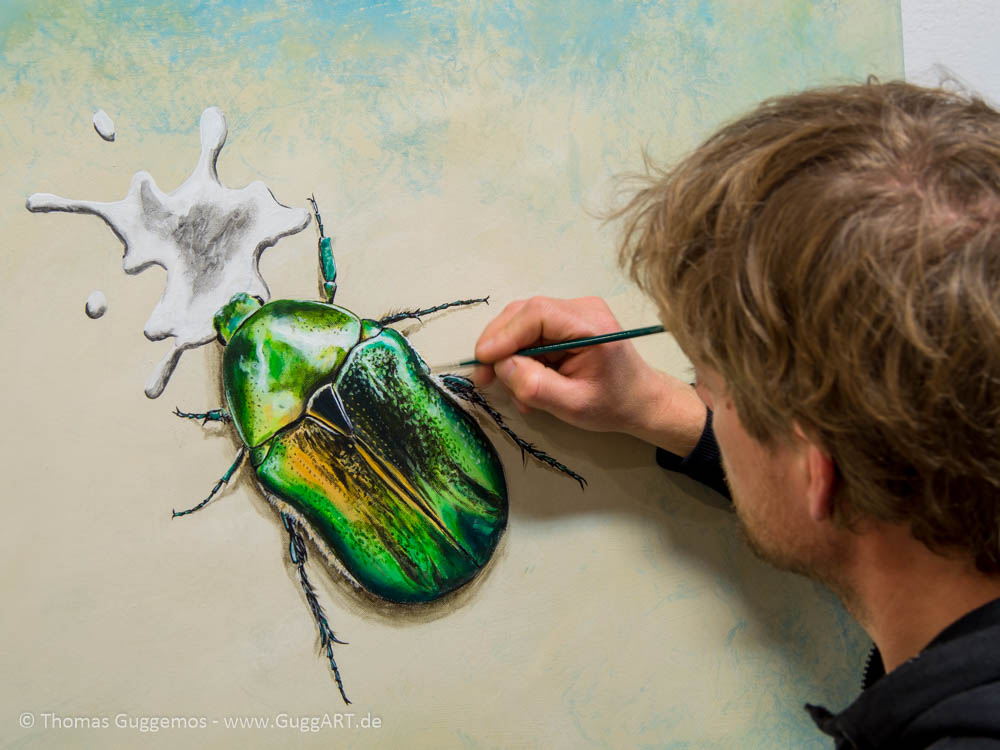 Realistisch malen mit Acryl - Der schimmernde Käfer ...