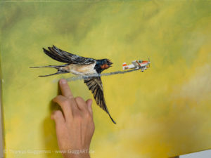 Vogel und Flugzeug malen - Die Rauchspur