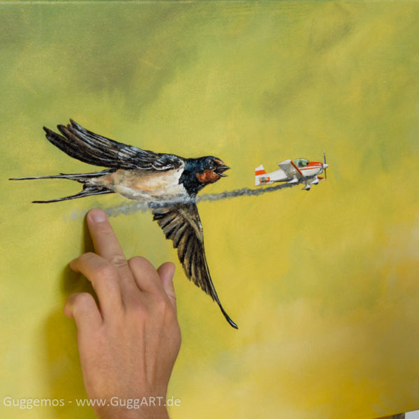 Vogel und Flugzeug malen - Die Rauchspur