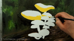 Pilze malen - Die Schirmränder werden gelb