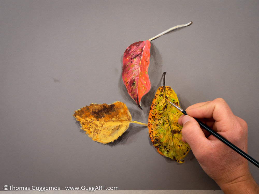 Herbstlaub malen mit Acrylfarbe