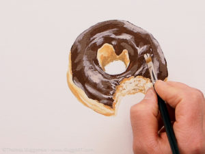 Donut malen mit Acrylfarbe - Glanzlichter in der Schokolade