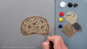 Brot malen mit Acrylfarbe - Die dunkelsten Bereiche der Luftblasen