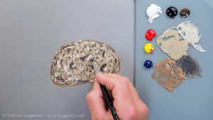 Brot malen mit Acrylfarbe - Die hellen Bereiche des Brotes