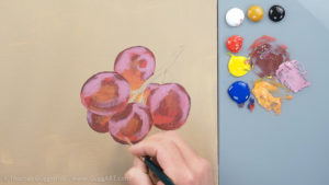 Trauben malen mit Acrylfarben - Die hellen Bereiche