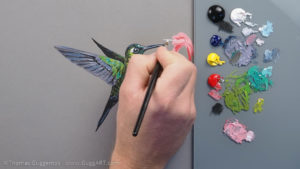 Kolibri malen mit Acryl - Eine Blume für den Vogel