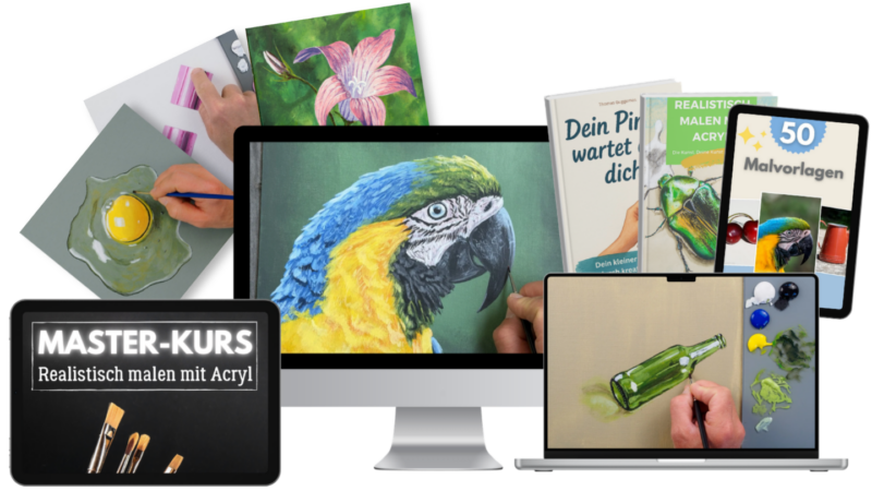 Realistisch malen mit Acrylfarbe - MASTER-KURS 25 Lerne, realistisch aussehende Bilder mit Acryl zu malen. Onlinekurs - Master-Kurs Acrylmalerei. Realistisch malen mit Acrylfarben